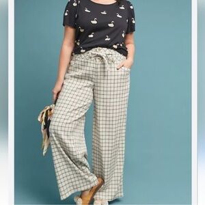 Anthropologie Windowpane Belted Pants Size 6